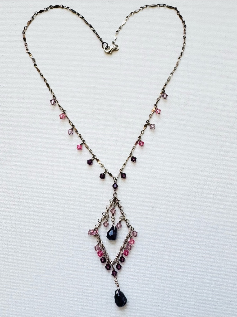 925 Sterling Silver Teardrop Amethyst Dangle Pendant 16" Necklace Women's